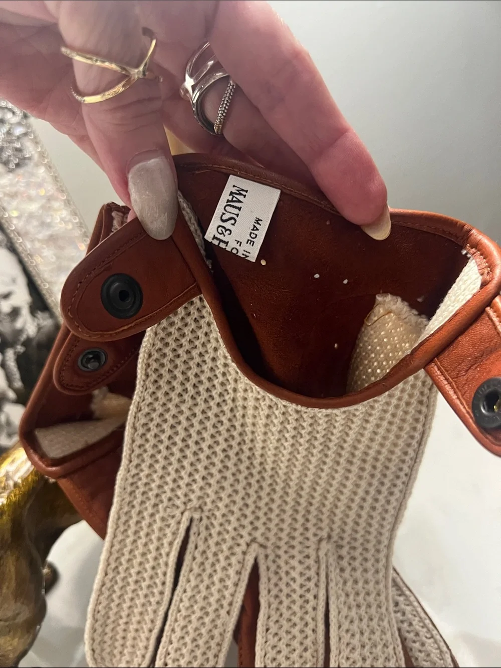 Unisex Maus&Hoffman soft Leather and Cream Knit Driving Gloves made in Italy 🇮🇹